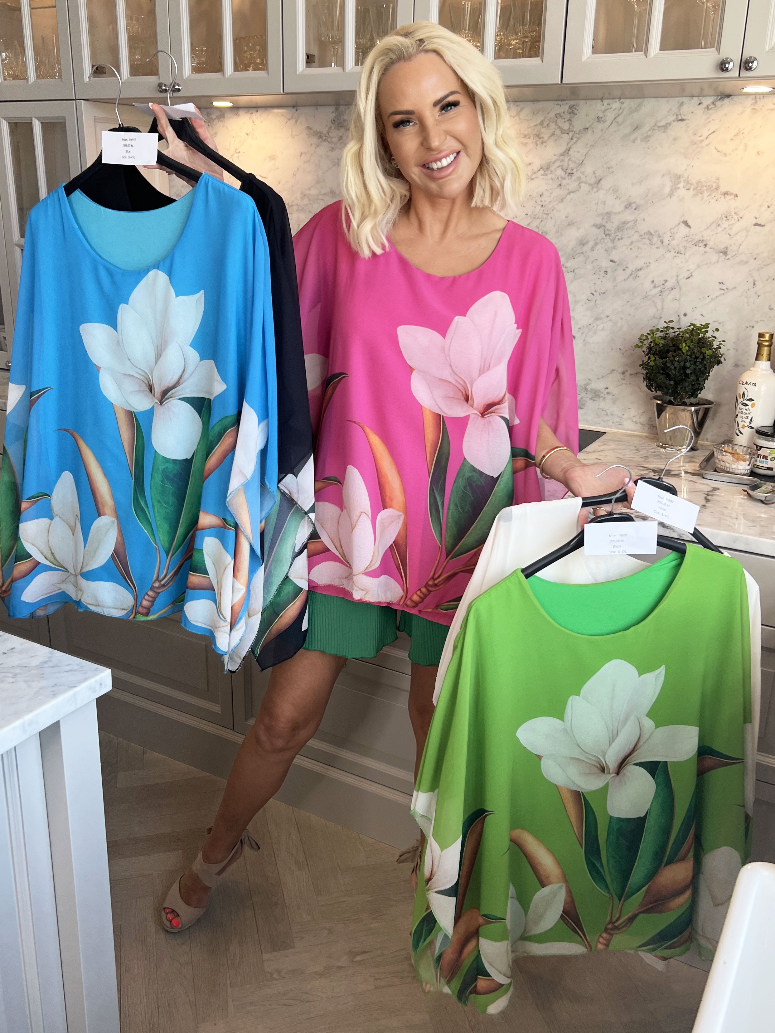 Mian - Farverig tunika med chiffonlag